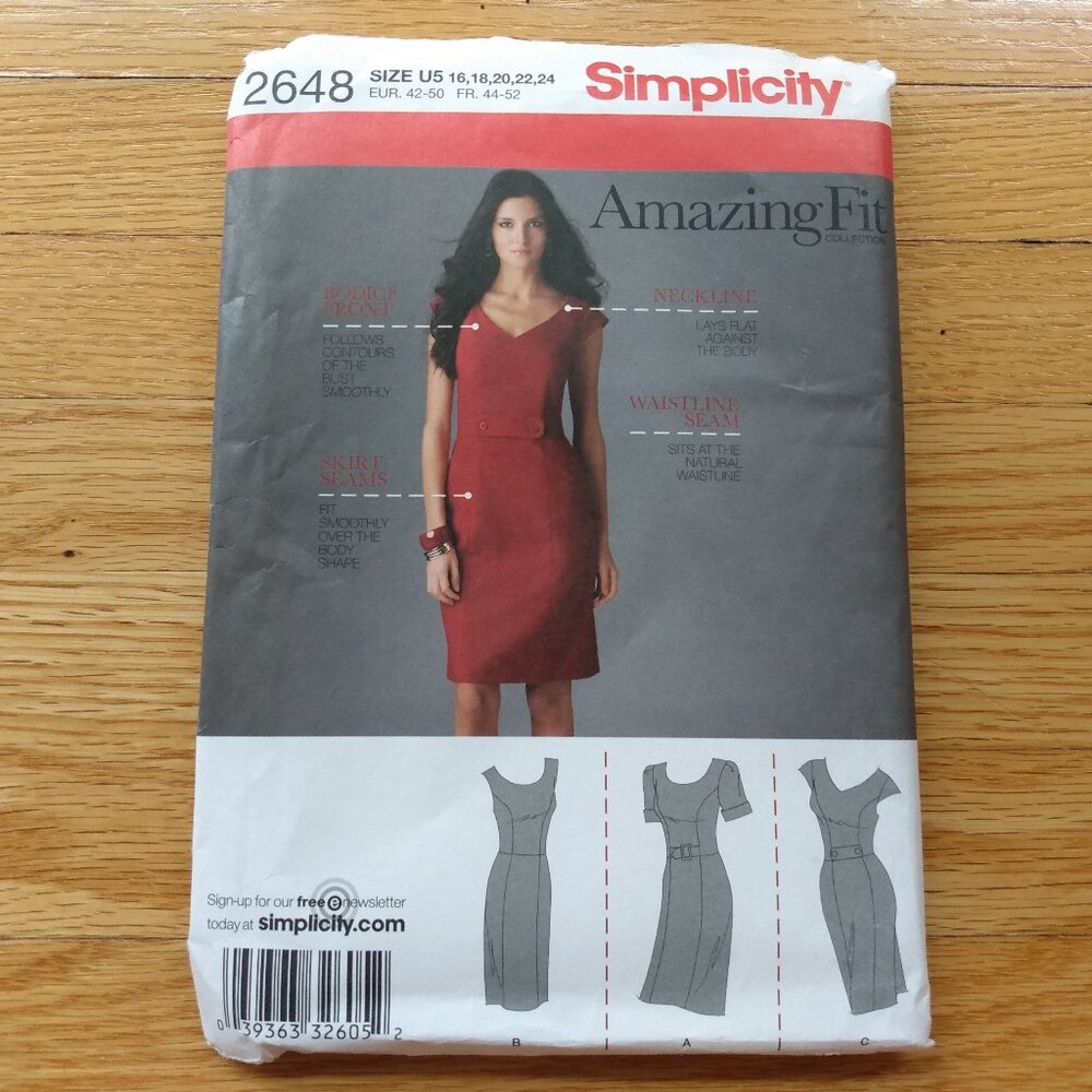 Pencil Dress Sewing Pattern Plus Size 16-24 Simplicity 2648 Slim/Average Curvy